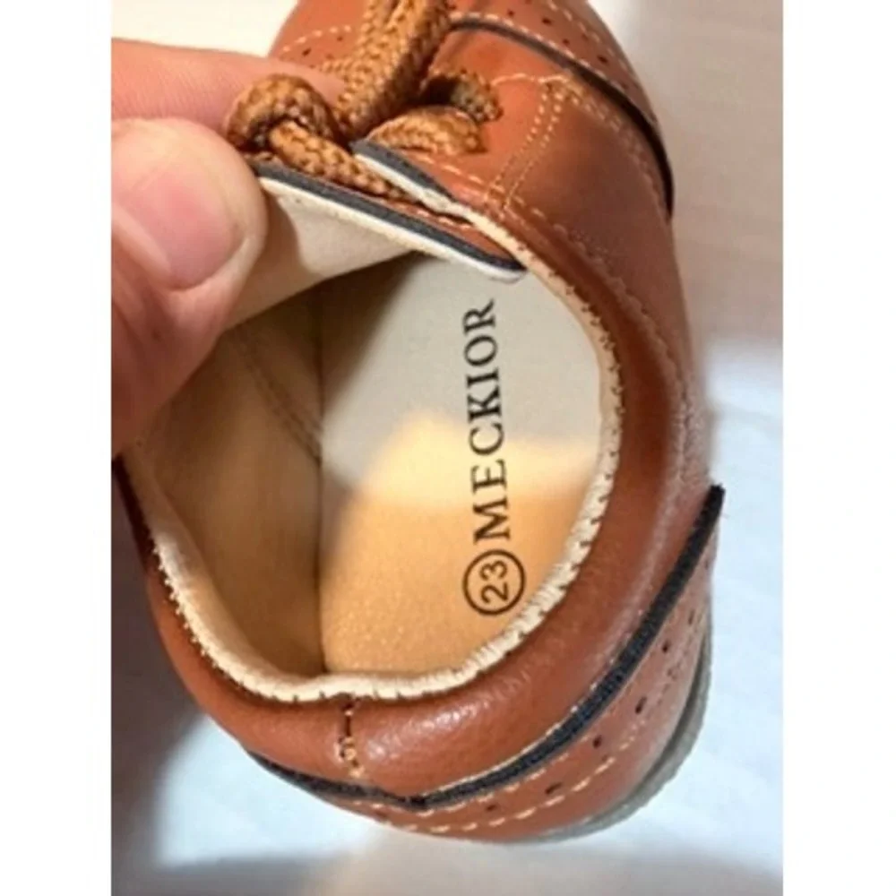 Meckior Toddler Boys Brown Wingtip Oxford Dress Shoes Size 23 Lace Up Brogue